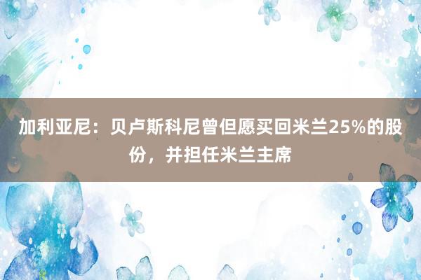 加利亚尼：贝卢斯科尼曾但愿买回米兰25%的股份，并担任米兰主席